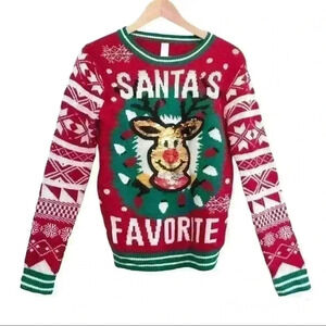 🌈 6/$60, Funny X’mas Sweater, Rudolph Theme, Sequins Detail, Medium